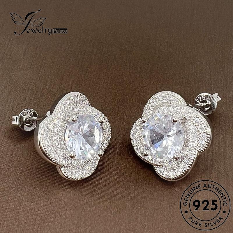 Jewelrypalace Stud Wanita Daun Asli Clover Perak Empat925 Moissanite Anting Berlian E723