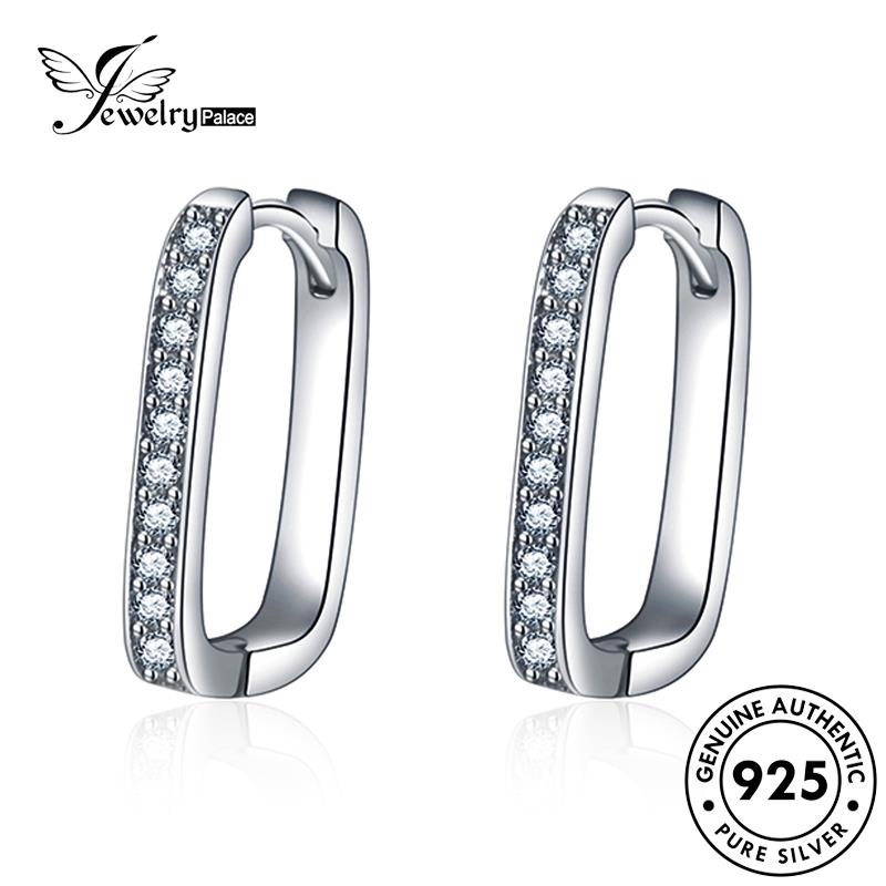 Jewelrypalace Persegi Panjang Moissanite Hoop Wanita Perak Emas Asli Berlian925 Anting E735