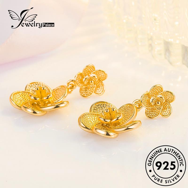 Jewelrypalace Bunga925 Perak Emas Asli Lima Anting Wanita Stud E739