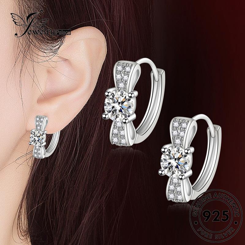 Jewelrypalace Hoop Moissanite Anting Emas Kupu925 Wanita Asli Berlian Silver E744