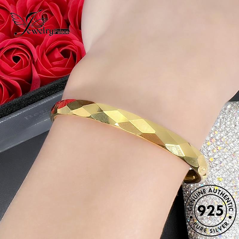 Jewelrypalace Berlian Persegi Gelang925 Wanita Perak Asli Temperamen Emas B686