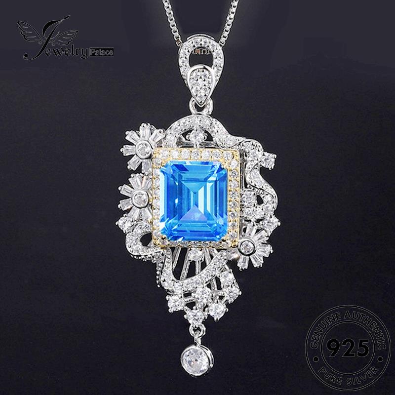 Jewelrypalace Asli Wanita925 Kalung Berlian Mewah Safir Perak N1085