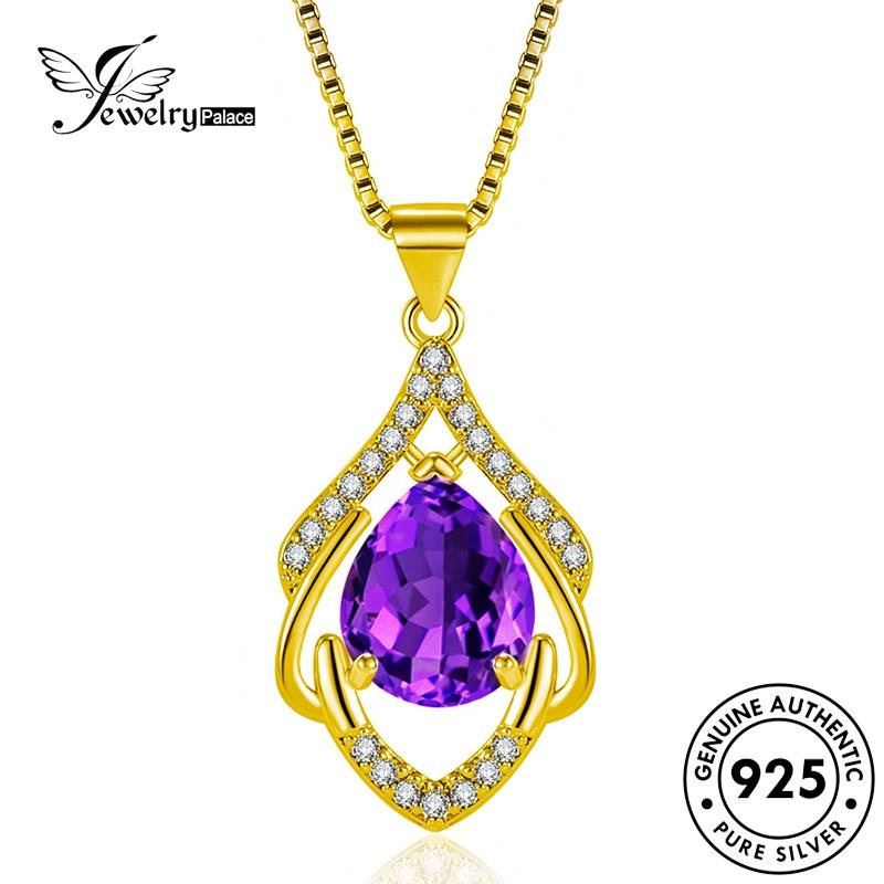 Jewelrypalace Temperamen Perak Droplet Asli Amethyst Air Wanita925Kalung Emas N1112