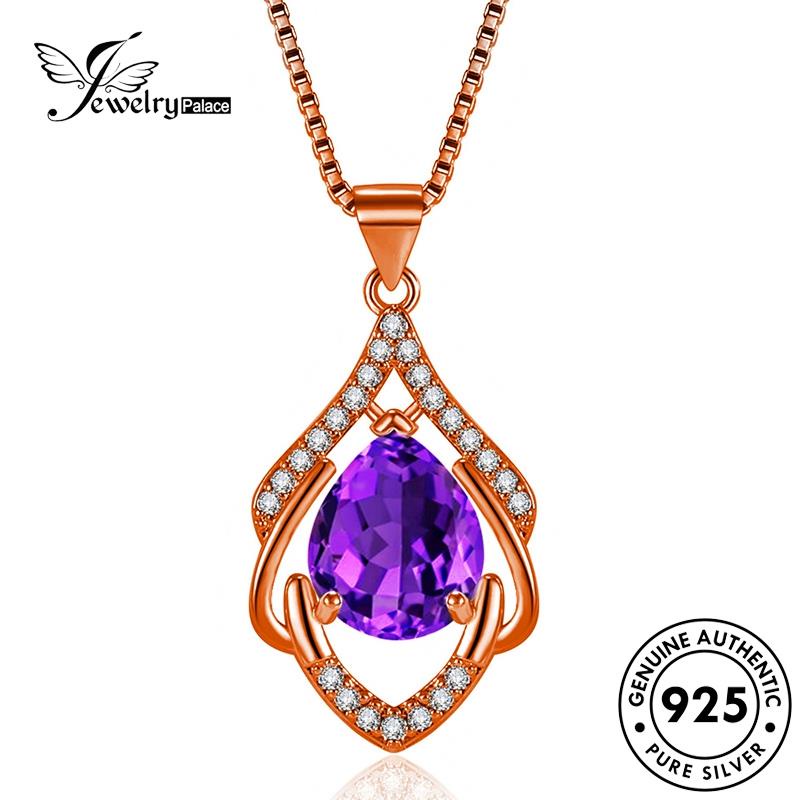 Jewelrypalace Temperamen Perak Droplet Asli Amethyst Air Wanita925Kalung Emas N1112