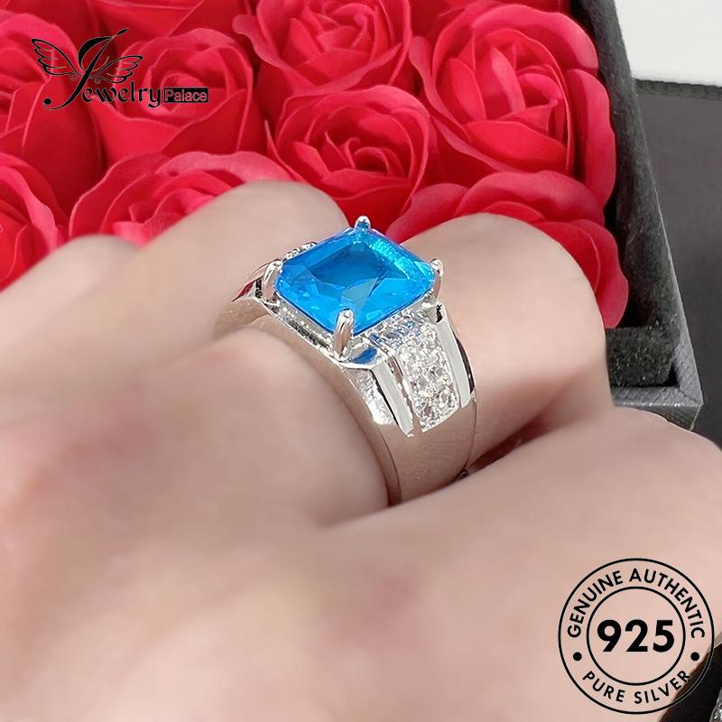 Jewelrypalace Cincin Kotak Asli Perak Aquamarine Wanita925 R1707