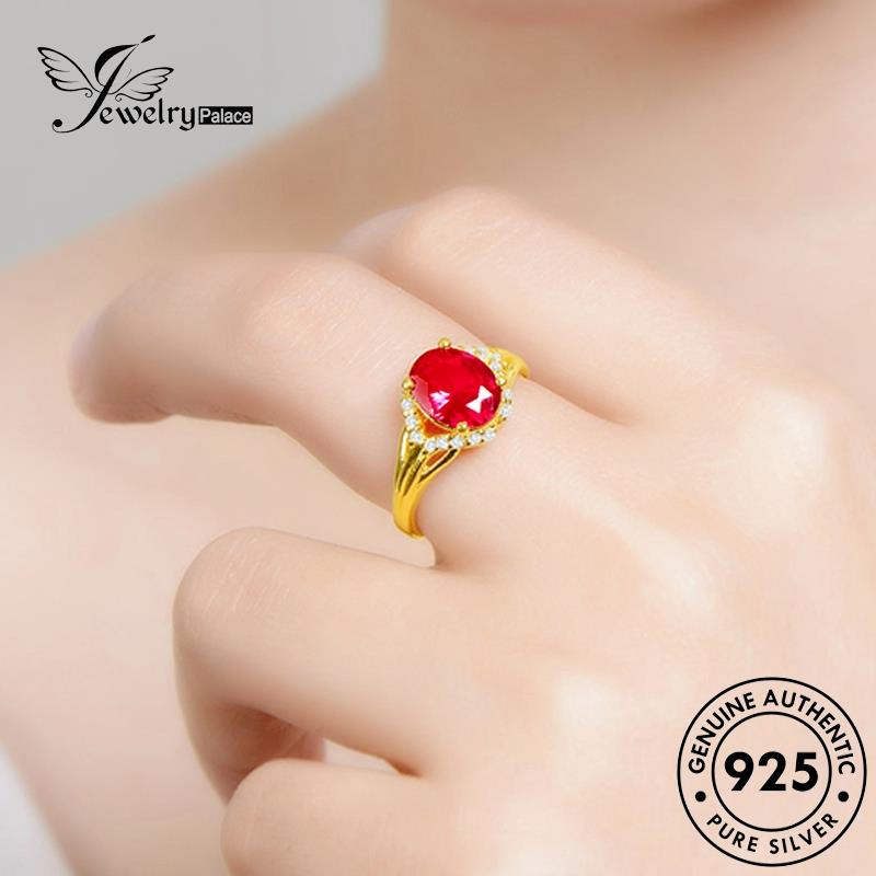 Perhiasanpalace Asli Wanita925 Oval Ruby Cincin Perak Gold R1749