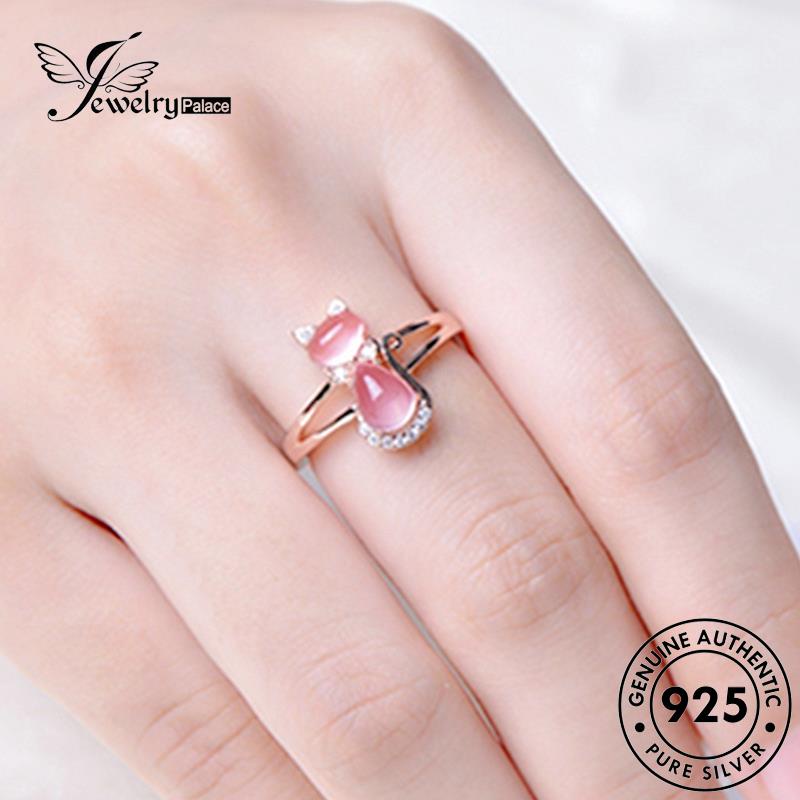 Jewelrypalace Emas Kucing Berlian Asli Wanita Lucu Perak Kristal925Cincin Pink R1719