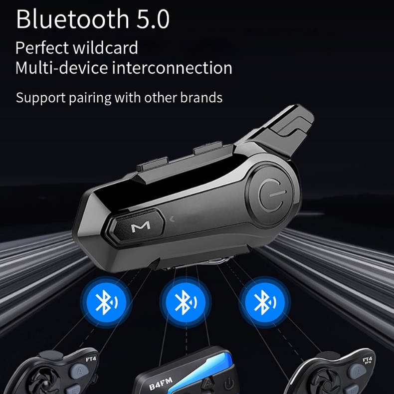 Motorcycle Bluetooth E1 Intercom helm Bluetooth 5.0 FM Radio intercom dua arah dan Peringkat tahan air IPX6- Soft Microphone