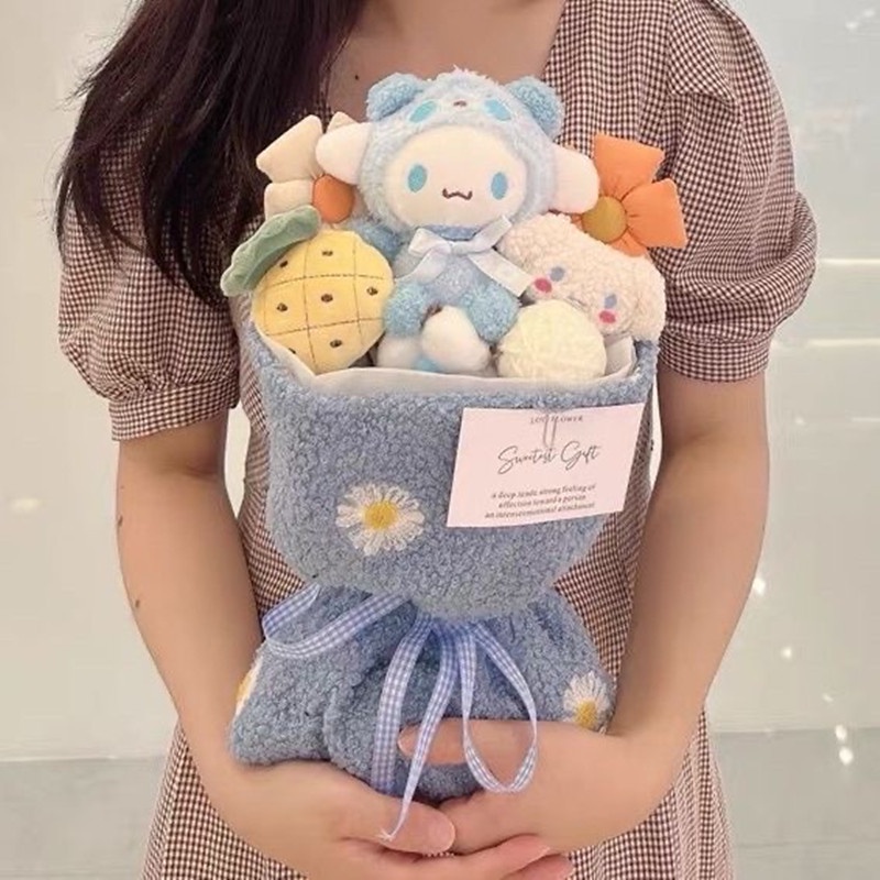 Sanrio Cinnamonroll Kuromi Melody Boneka Mewah Buket Untuk Anak Pacar Dan Sahabat Kreatif Kotak Bunga