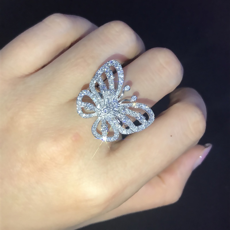 Goldkingdom Aksesoris Perhiasan Fashion Ready Stock Zirkon Busur Bertabur Cincin Berlian, Cincin Pertunangan Mewah Untuk Selebriti Di Perak Sterling