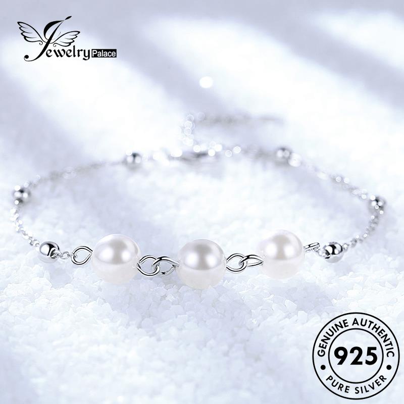 Jewelrypalace Gelang Tangan Mutiara Pearl Simple925 Bulat Wanita Perak Asli B36