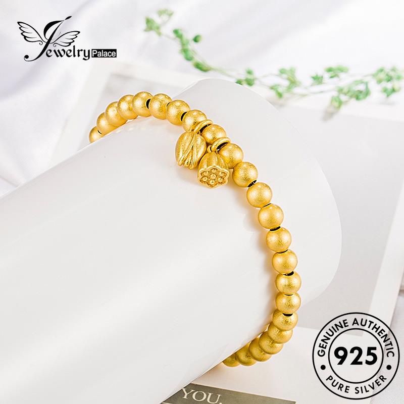 Jewelrypalace Gelang Perak Asli Bulat Wanita925 Gold Vintage Beads Lotus B221