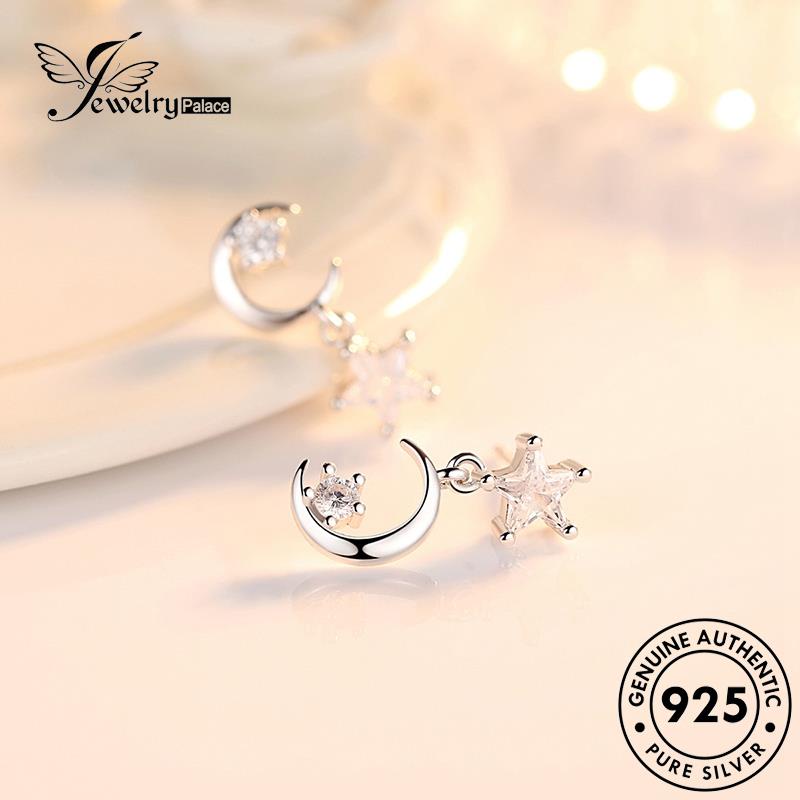 Jewelrypalace Stud Moissanite Wanita Simple Asli925 Anting Bulan Berlian Perak E34