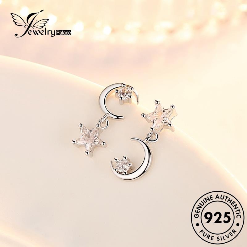 Jewelrypalace Stud Moissanite Wanita Simple Asli925 Anting Bulan Berlian Perak E34