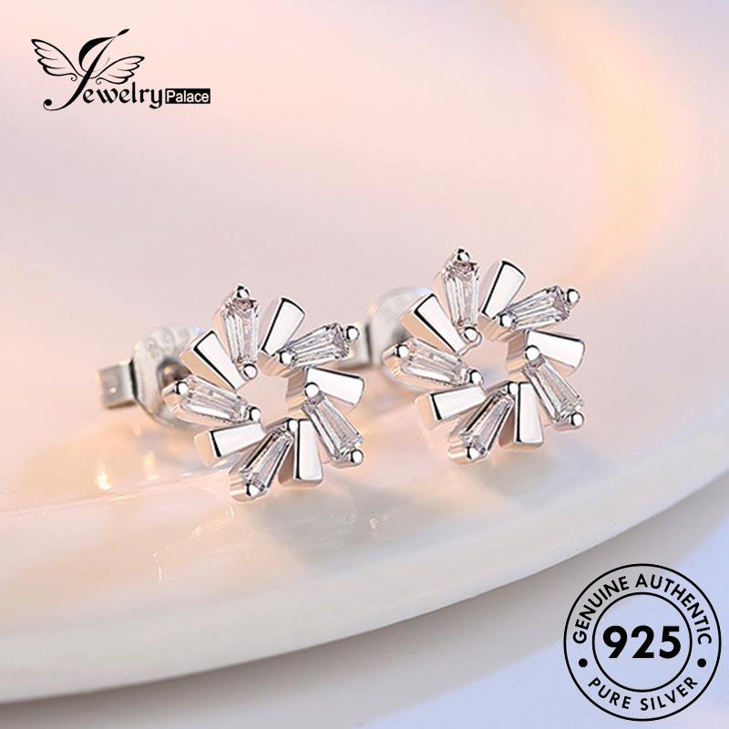 Jewelrypalace Anting Wanita Stud Perak Fashion925 Berlian Asli Es Moissanite Bunga E75