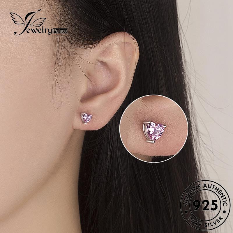 Jewelrypalace Asli925 Perak Berlian Wanita Kristal Kepribadian Stud Pink Love Anting E90