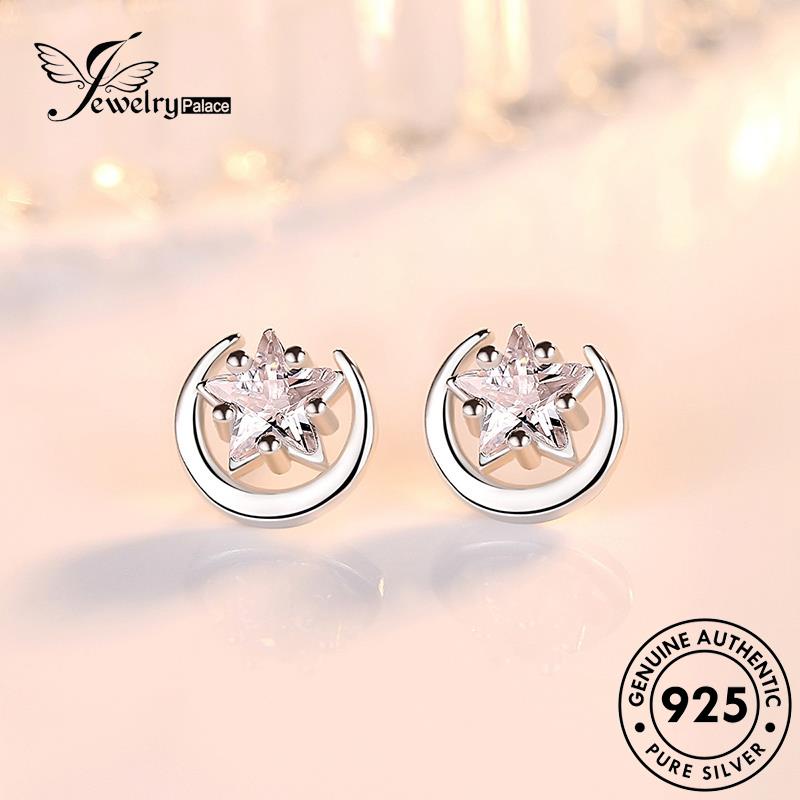 Jewelrypalace Wanita925 Perak Kepribadian Stud Asli Anting Bulan Berlian Moissanite E91