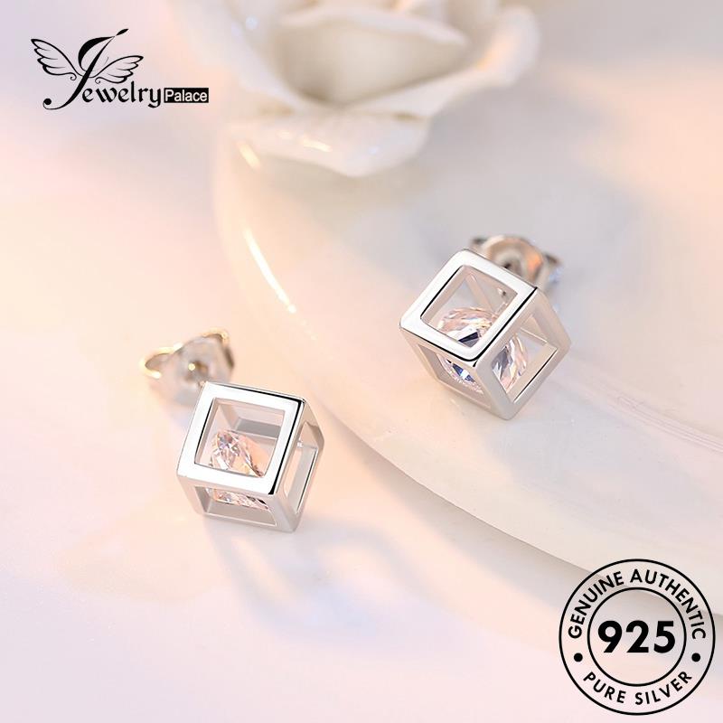 Jewelrypalace Anting Perak Stud Persegi Berlian Wanita Asli Moissanite Temperamen925 E58