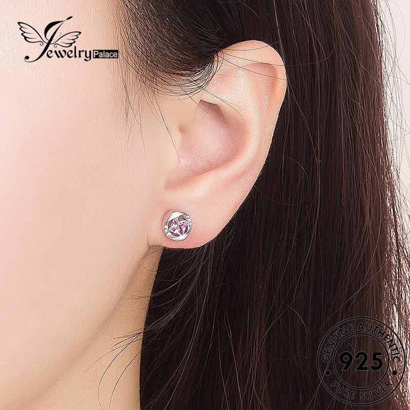 Jewelrypalace Oval925 Kepribadian Berlian Pink Anting Tusuk Perak Asli Wanita Kristal E181
