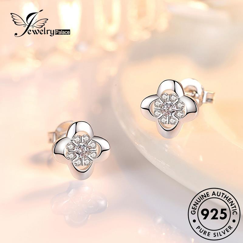 Jewelrypalace Berlian Wanita Simple Perak925 Stud Moissanite Anting Bunga Asli E257