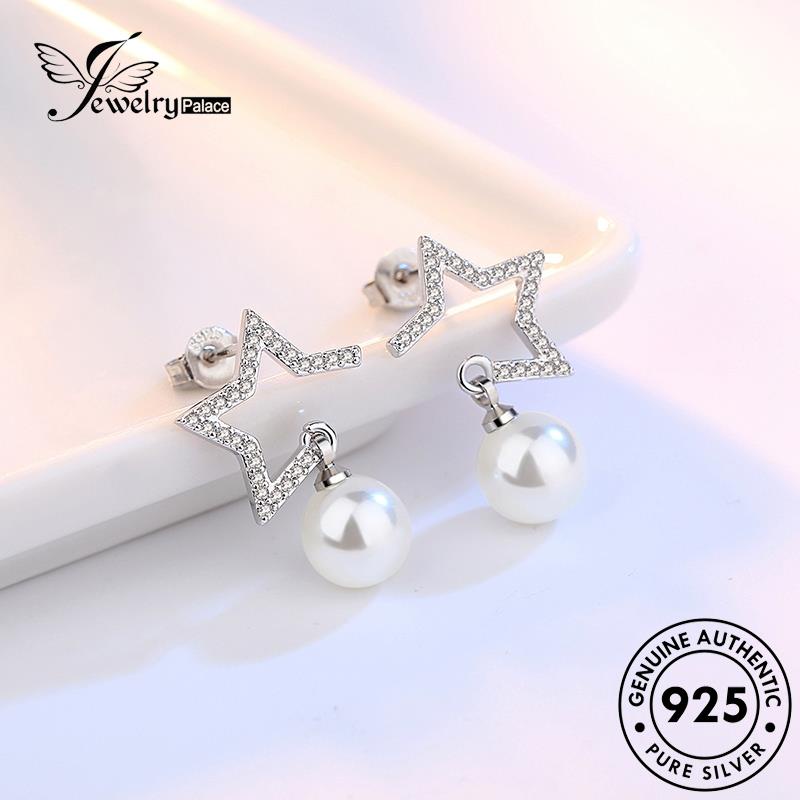 Jewelrypalace Stud Perak Bintang Wanita Anting925Mutiara Fashion Asli Berujung Lima E261