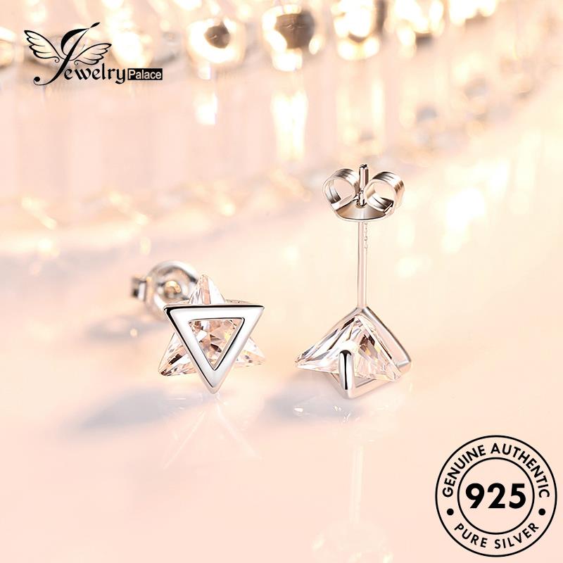 Jewelrypalace Berlian Stud925 Wanita Kepribadian Asli Anting Segitiga Perak Moissanite E212