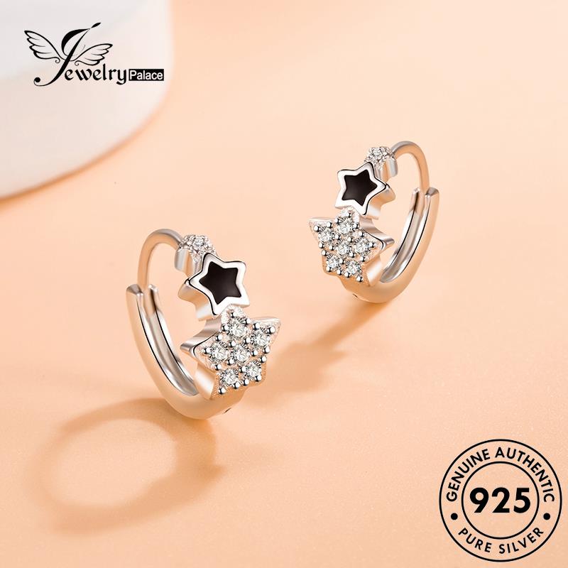Jewelrypalace Wanita Anting Perak Hoop Berujung Lima925 Moissanite Berlian Simple Star Original E362