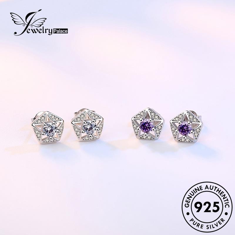 Perhiasantempat925anting Tusuk Retro Perak Asli Pentagram Amethyst Wanita E293