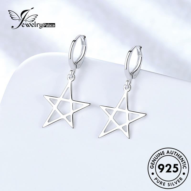 Jewelrypalace925 Anting Hoop Asli Bintang Wanita Temperamen Perak Berujung Lima E400