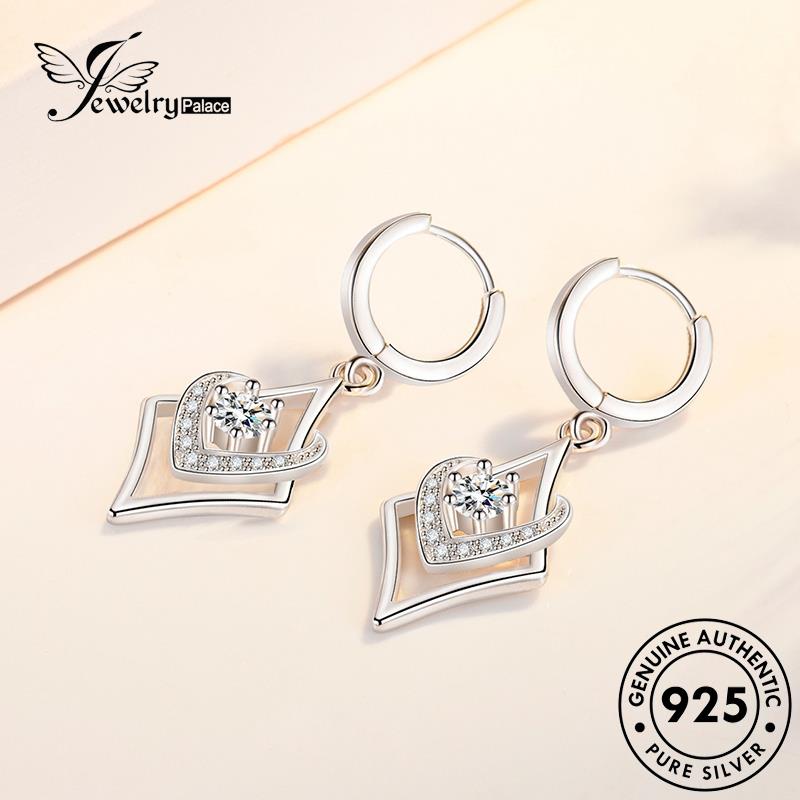 Jewelrypalace Anting Berlian Asli Hoop Drop Shape Silver Wanita Temperamen Moissanite925 E406