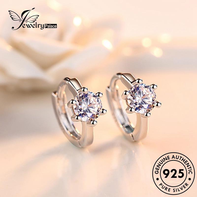 Jewelrypalace Anting Enam925 Berlian Fashion Wanita Asli Cakar Perak Moissanite Hoop E372