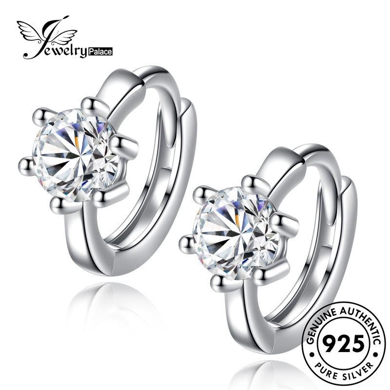 Jewelrypalace Anting Enam925 Berlian Fashion Wanita Asli Cakar Perak Moissanite Hoop E372