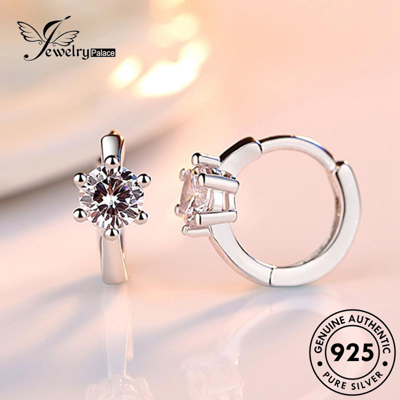 Jewelrypalace Anting Enam925 Berlian Fashion Wanita Asli Cakar Perak Moissanite Hoop E372