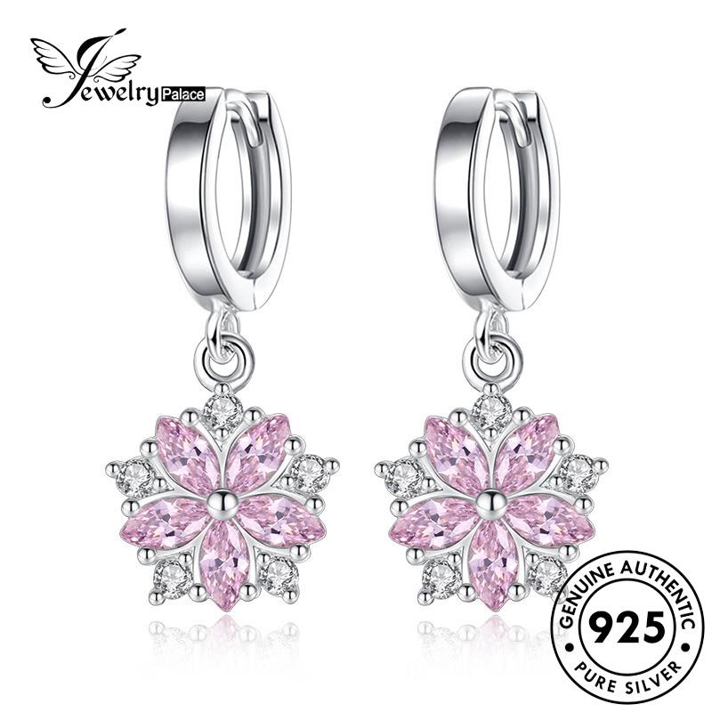 Jewelrypalace Pink925Bunga Berlian Kepribadian Asli Anting Wanita Hoop Perak Kristal E373