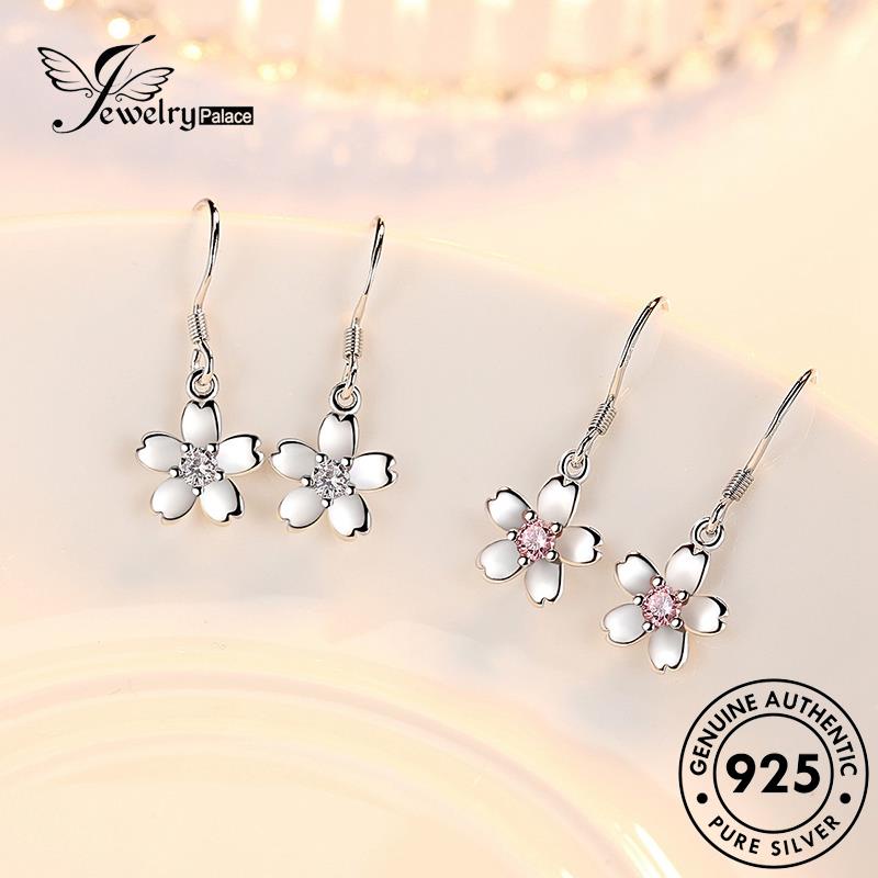 Perhiasantempat Wanita Kristal Asli Anting Sweet Rose Pink Berlian Silver Kait925 E478