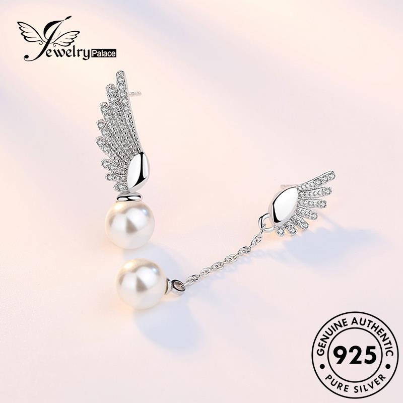 Perhiasantempat Wanita Sayap Anting Simple Mutiara Perak Asli Stud Angel925 E480