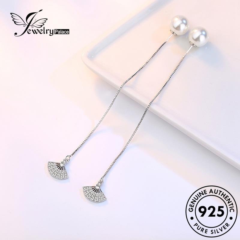 Jewelrypalace Asli925Mutiara Wanita Anting Kipas Temperamen Perak Drop E646