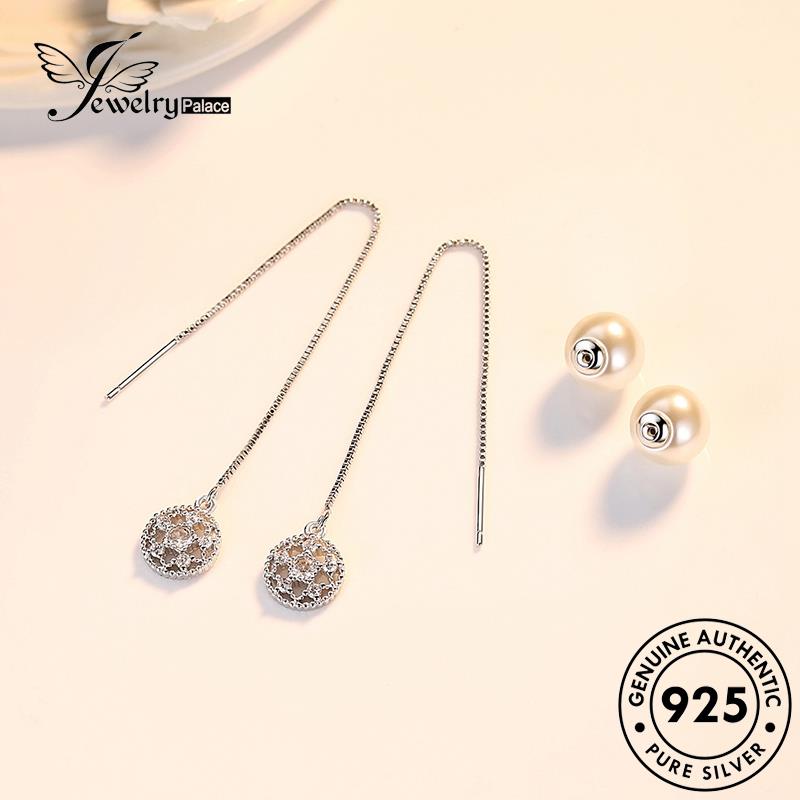 Jewelrypalace925 Anting Wanita Mutiara Perak Asli Fashion Drop Lotus E664