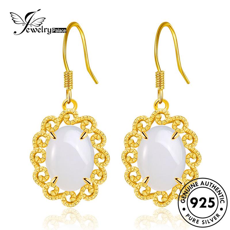 Jewelrypalace Retro Elegant Kait925 Perak Asli Wanita Gold Anting Giok E727