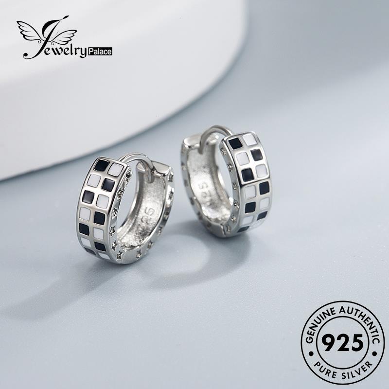 Jewelrypalace Hoop Personality Checkerboard925 Wanita Anting Perak Asli E773