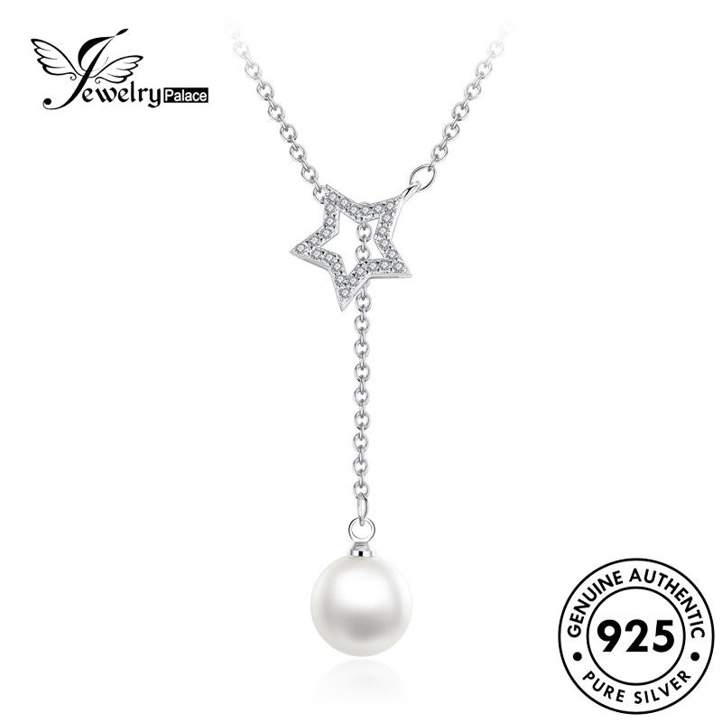 Jewelrypalace Silver Simple Berujung Lima Asli Bintang Wanita Kalung Mutiara925 N16