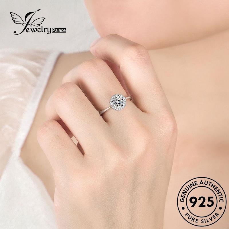 Jewelrypalace Perak Fashion925 Wanita Moissanite Asli Cincin Bulat Berlian R138