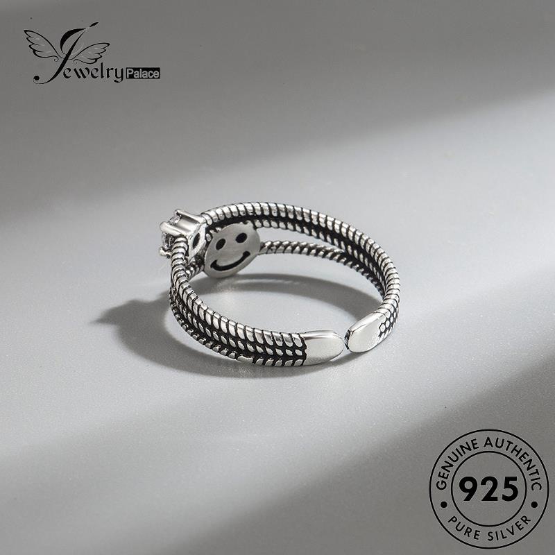 Tempat Perhiasan Wanita Smiley Rings Retro925 Perak Asli R228