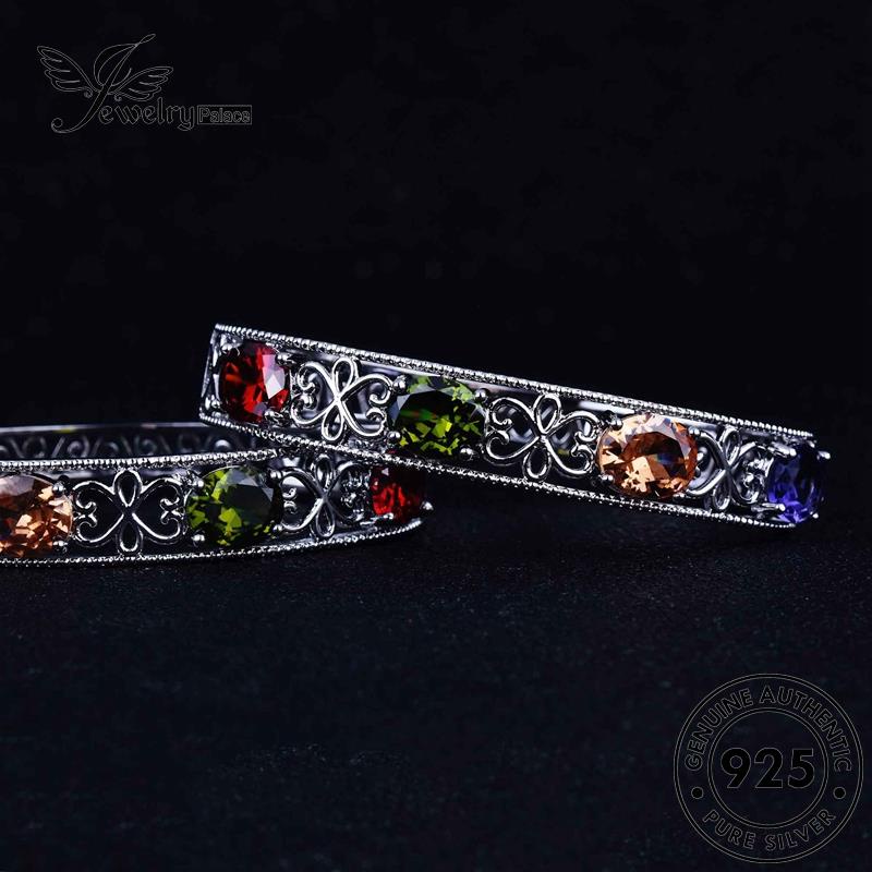 Jewelrypalace Pattern Gelang Asli Hollow Kristal Wanita925 Perak B541