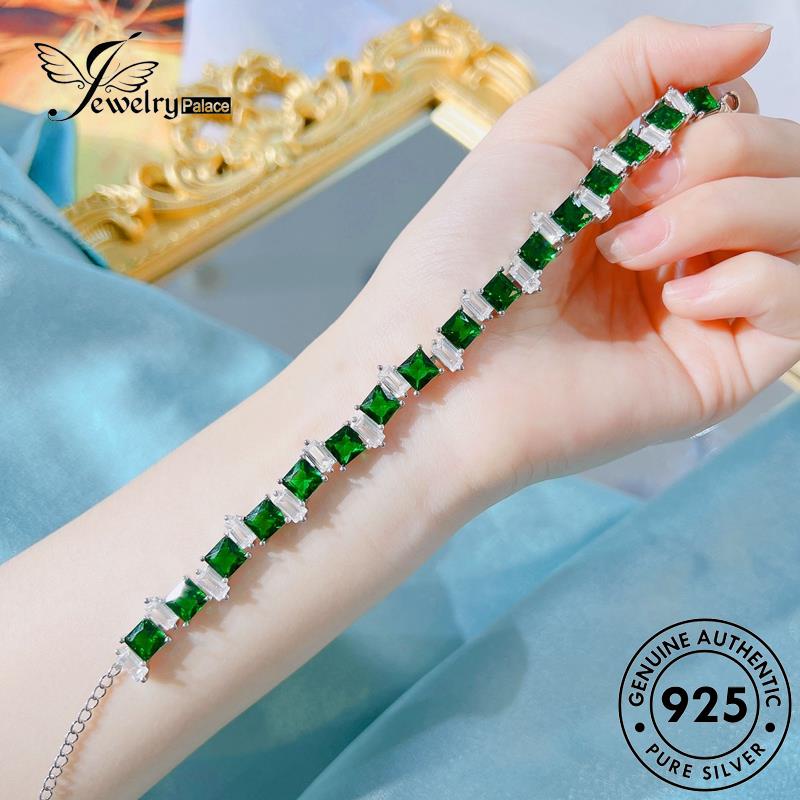 Jewelrypalace Gelang Mewah Perak Berlian Asli925 Emerald Square Wanita B566