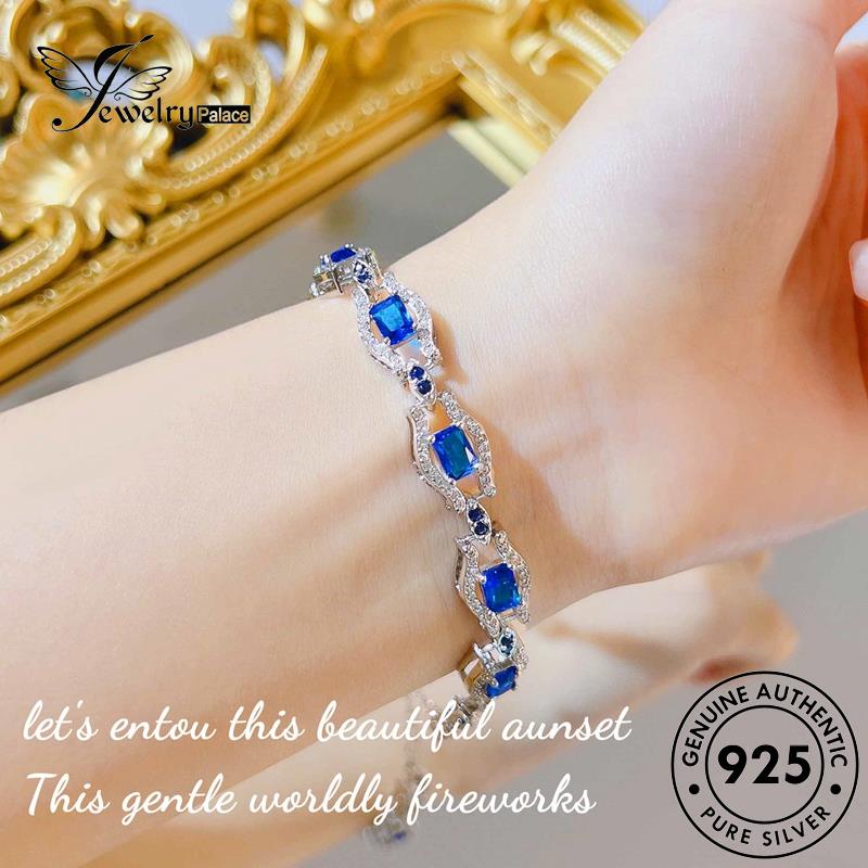 Jewelrypalace Asli Wanita Perak925 Gelang Kotak Sapphire B568
