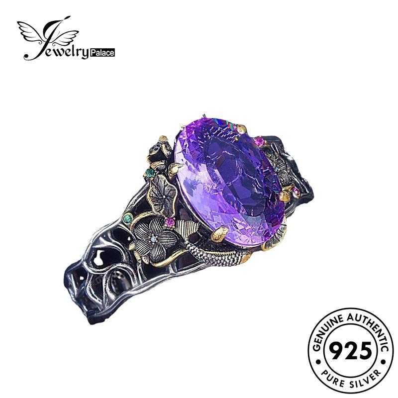 Jewelrypalace Hollow Asli925 Pisces Lotus Amethyst Wanita Bermain Gelang Perak B595