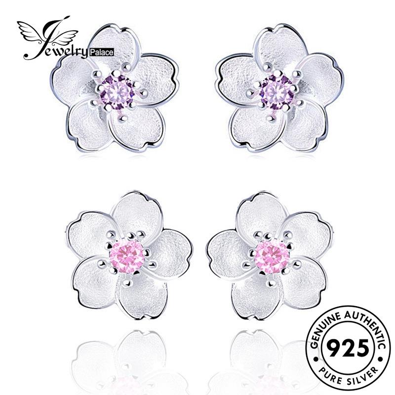 Jewelrypalace Perak925 Pink Kristal Asli Anting Bunga Wanita Berlian Stud Cherry E223