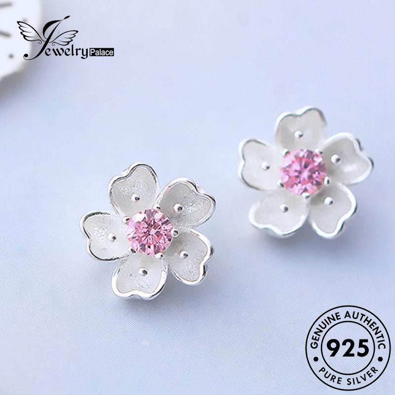 Jewelrypalace Perak925 Pink Kristal Asli Anting Bunga Wanita Berlian Stud Cherry E223