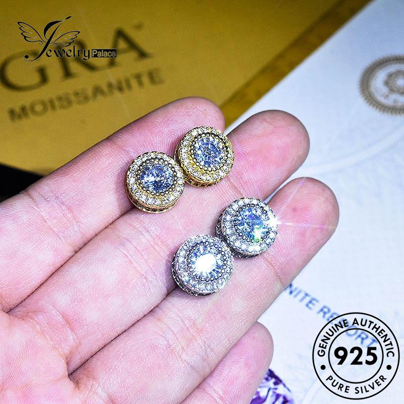 Jewelrypalace Stud Emas Asli Bulat Moissanite Berlian925 Perak Wanita Anting E34